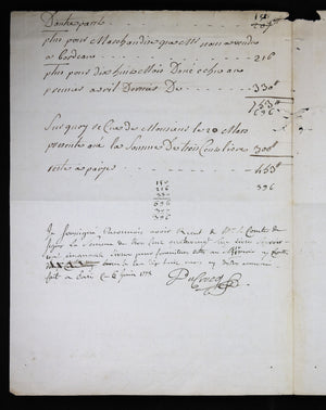 Paris 1773 - Mémoire pour Comte de Segur, entretien de son cabriolet
