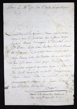 Paris 1792 lettre l'armée des Pyrénées, Foucher député Convention