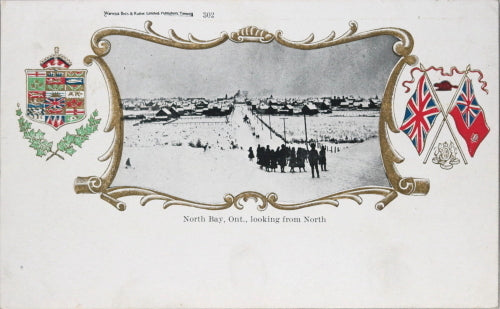 Patriotic photo postcard, view of North Bay, Ontario c. 1904