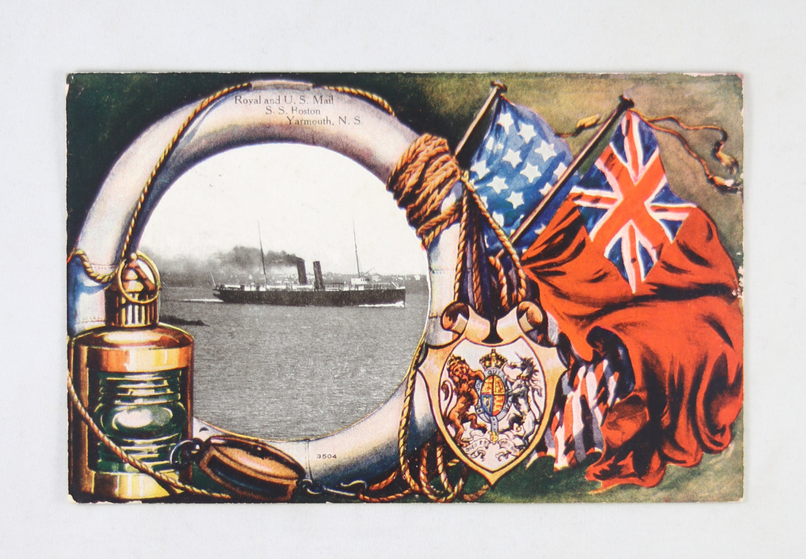 Patriotic postcard mail S.S. Boston (Yarmouth, Canada) @1910