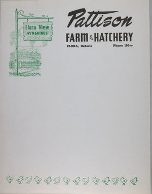 Pattison Farm &  Hatchery illustrated paper, Elora Ontario c. 1950s