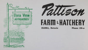 Pattison Farm &  Hatchery illustrated paper, Elora Ontario c. 1950s