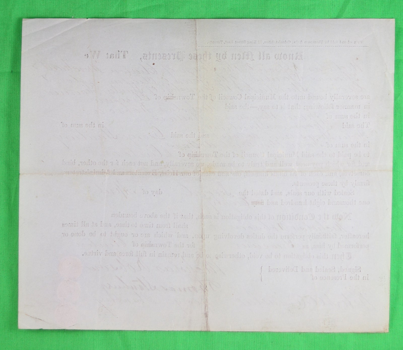 Payments to Municipal Council of Town  - Clinton Ont. 1880