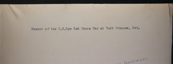 Photo CNR Red Cross coach nurse & mascot, Fort Frances Ontario c. 1930