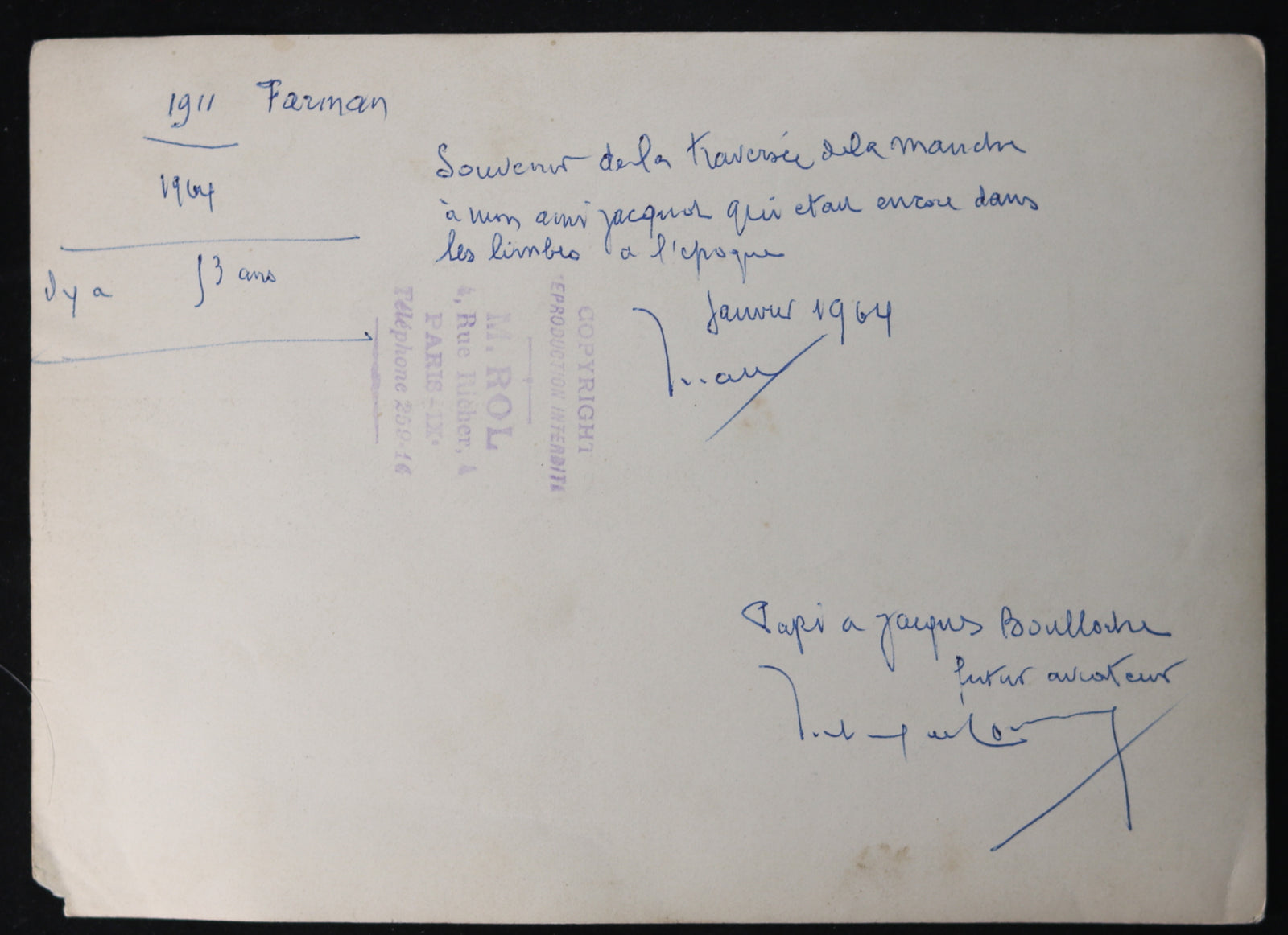 Photo biplan Farman traverse Manche @1911 Biplane crossing Channel