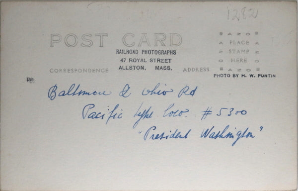 Photo postcard Baltimore & Ohio RR locomotive ‘President Washington’