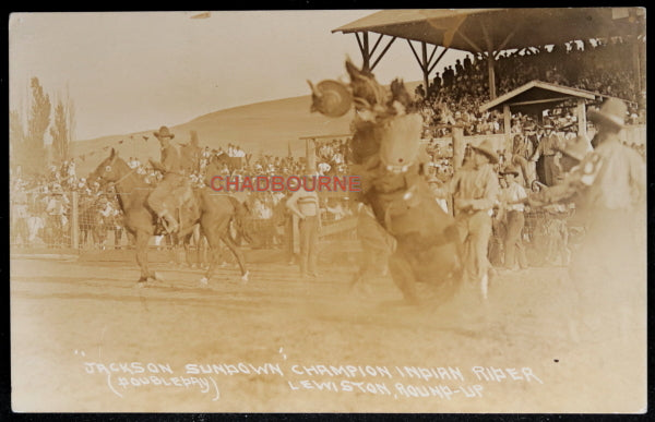 Photo postcard ‘Jackson Sundown’ Indian rodeo rider Lewiston ID