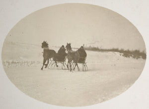 Photo postcard of horses racing on ice Brandon MB (Canada) c. 1910
