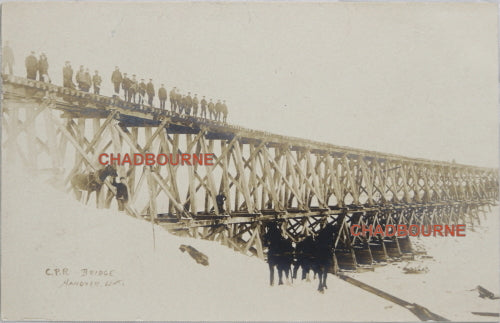 Photo postcard of wooden CPR bridge near Hanover Ontario c.1906