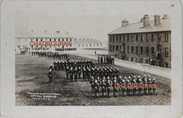 Photo postcard soldiers at Stanley Barracks. Toronto Canada c. 1915