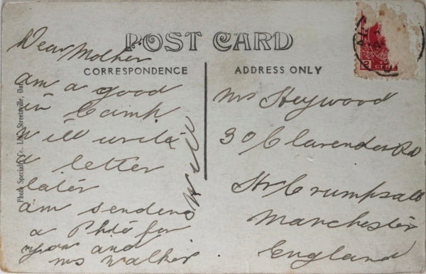 Photo postcard soldiers at Stanley Barracks. Toronto Canada c. 1915