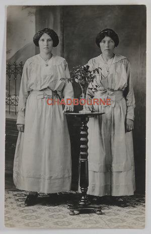 Photo postcard by Fred Askar of 2 sisters Cobalt Ontario c. 1910s