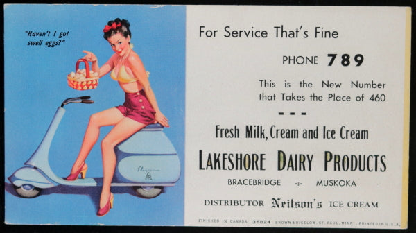 Pin-up advertising, Lakeshore Dairy Muskoka (Canada) c. 1950s #1 Pin-up advertising, Lakeshore Dairy Muskoka (Canada) c. 1950s #1