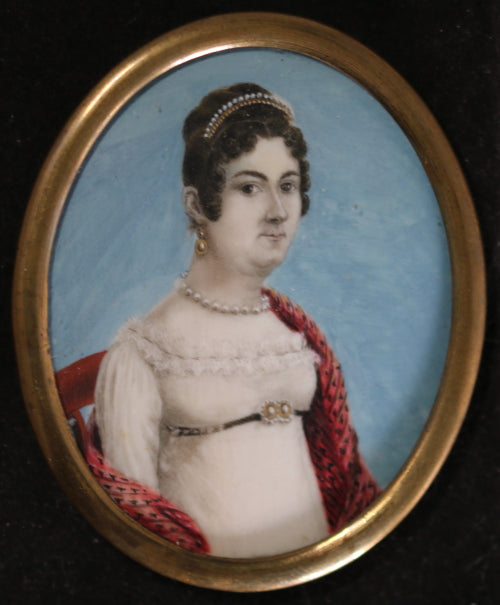 Portrait miniature peint, dame de société de l’Empire c. 1810