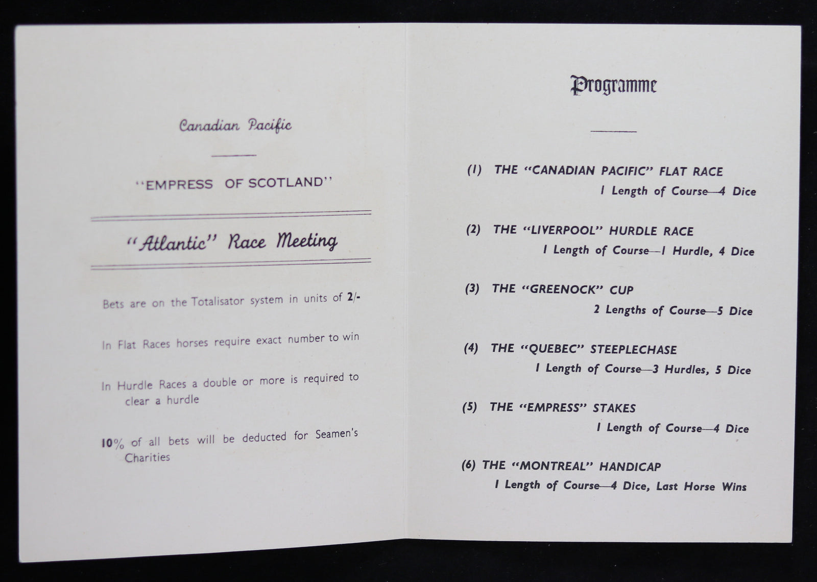 Post-WW2 Canadian Pacific – SS Empress of Scotland ‘Race Card’