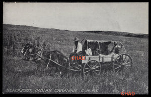 Postcard CNR photo Blackfoot Indian Caravan Saskatchewan @1920