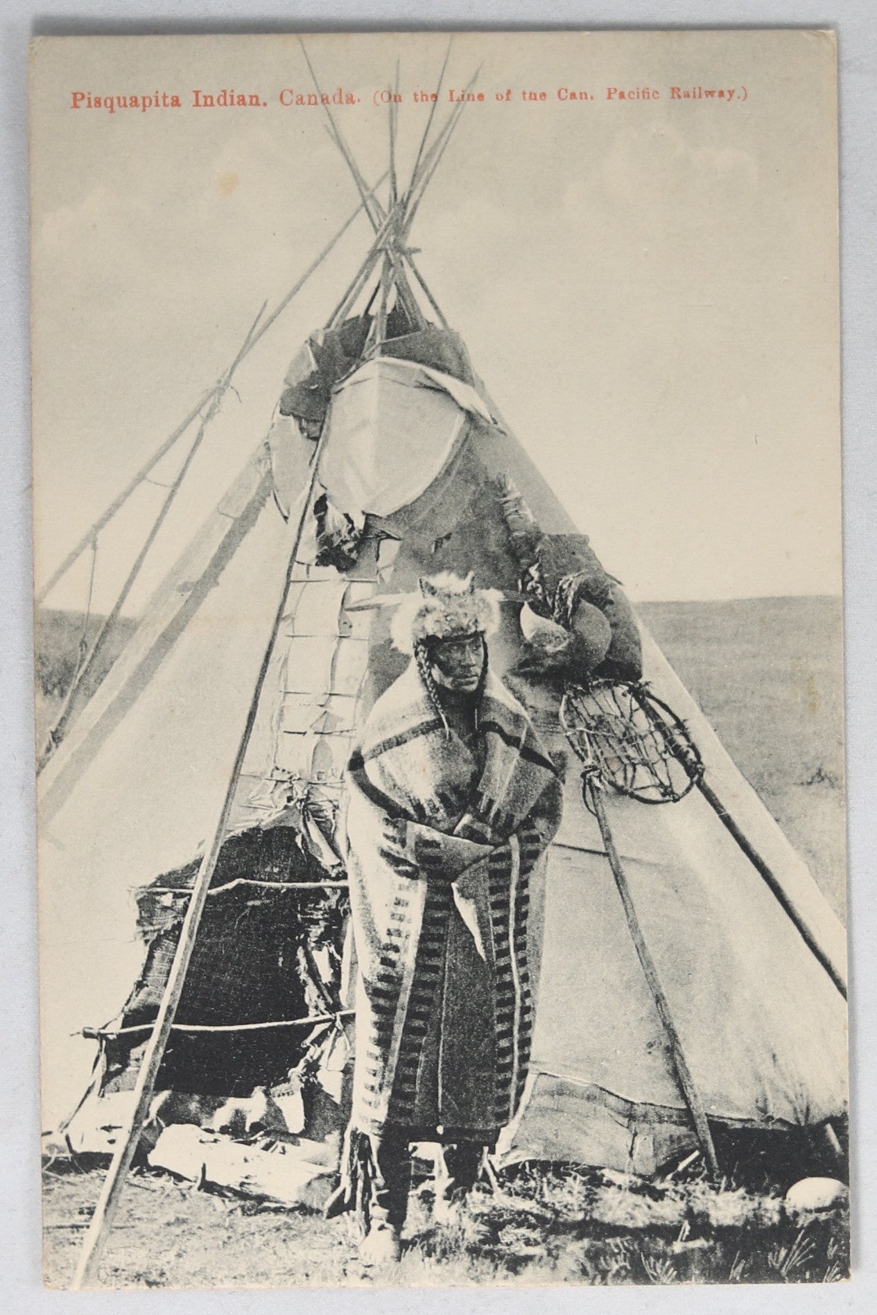 Postcard Canada photo Aboriginal man in front of Teepee CPR @1910 Postcard Canada photo Aboriginal man in front of Teepee CPR @1910
