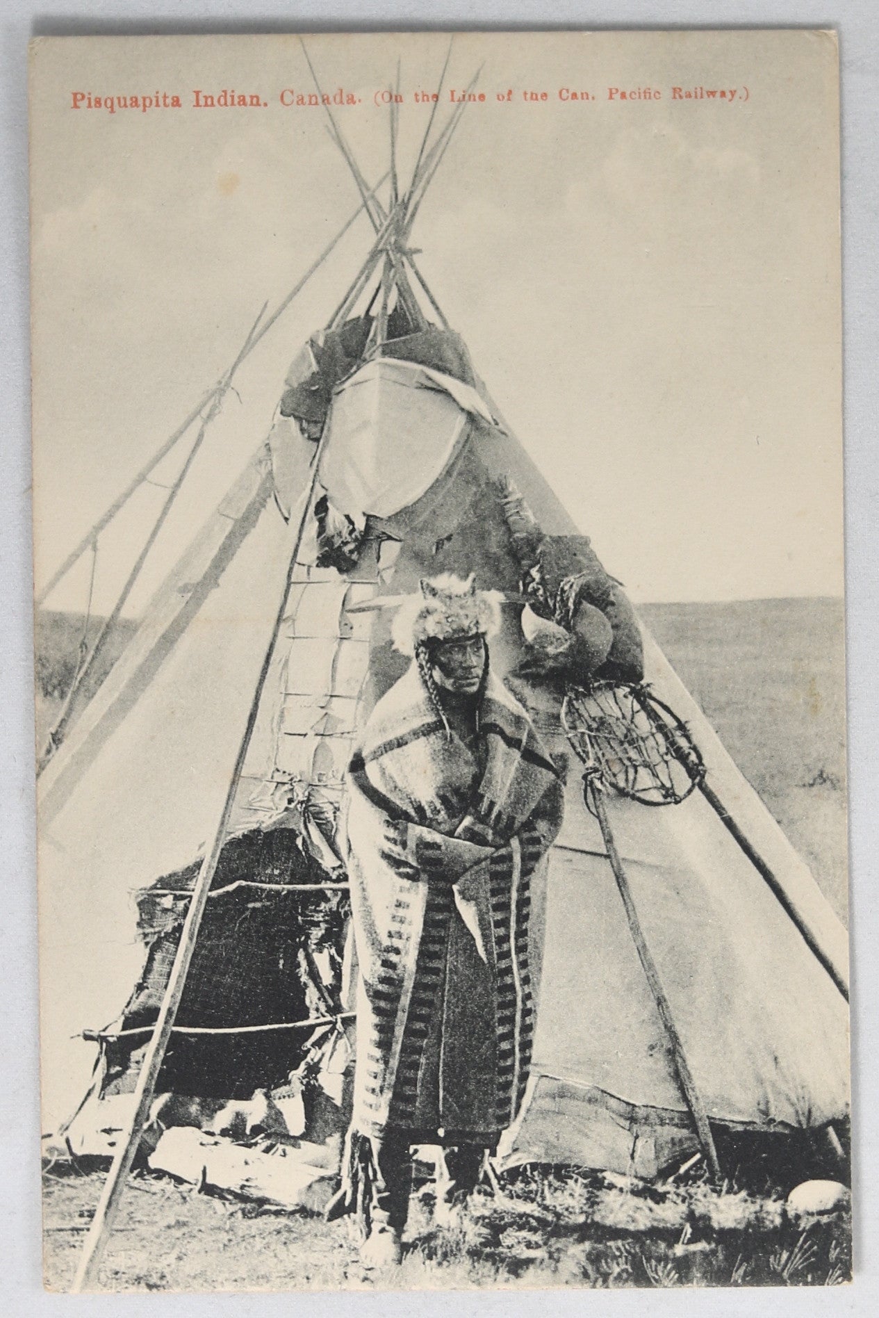 Postcard Canada photo Aboriginal man in front of Teepee CPR @1910