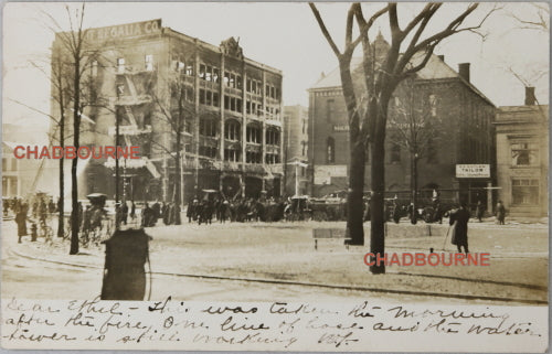 Postcard photo of building fire, Michigan c. 1910s