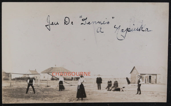 Postcard with photo of a farm tennis game Napinka Manitoba c.1909