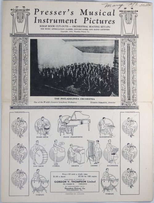 Presser Musical Instrument Pictures advertising brochure 1934