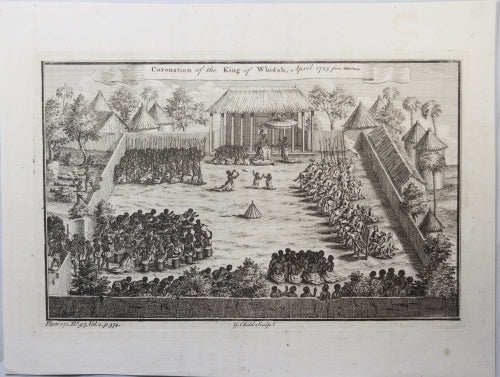 Print 'Coronation of the King of Whidah, April 1725 from Marchais.' 1745-7