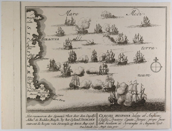 Print of the Naval Battle of Cape Passaro...1718' @1730