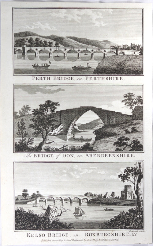 Print of three Scottish bridges @1790