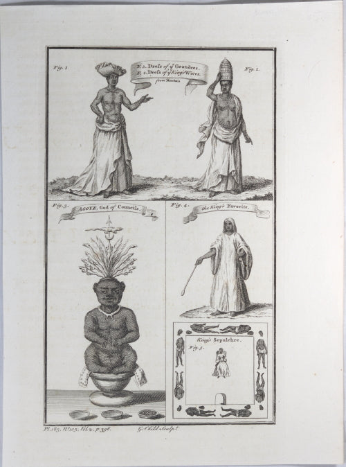 Print with five images 'Dress of ye Grandees'...from Marchais' 1745-1747
