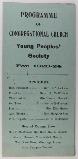 Programme Congregational Church - Young Peoples Society 192324 (USA)