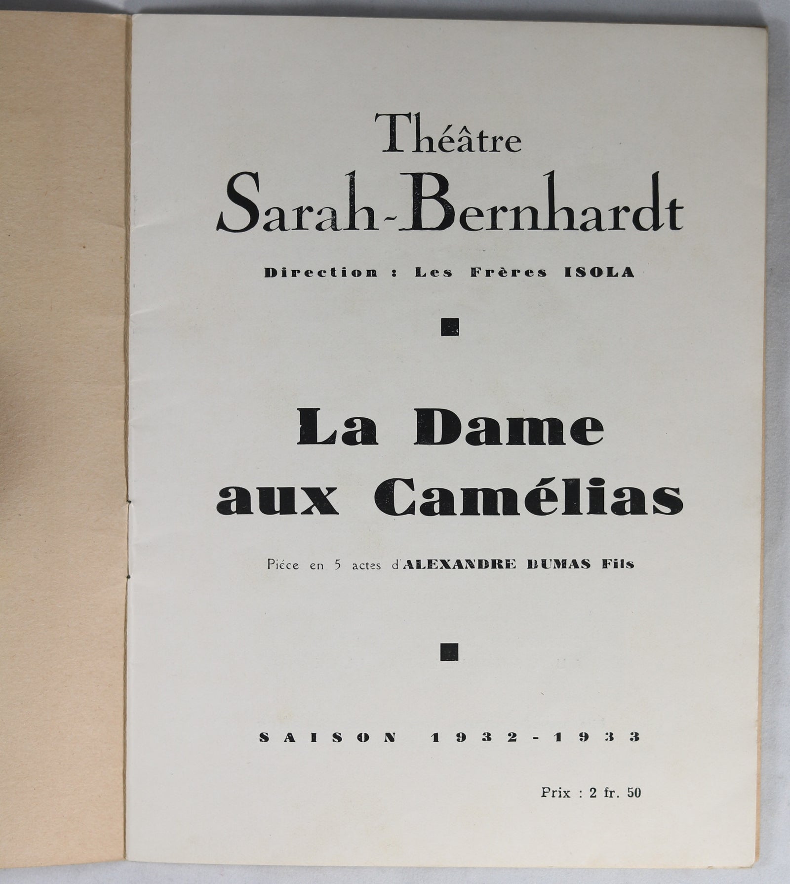 Programme Théatre Sarah Bernhardt 1932-33
