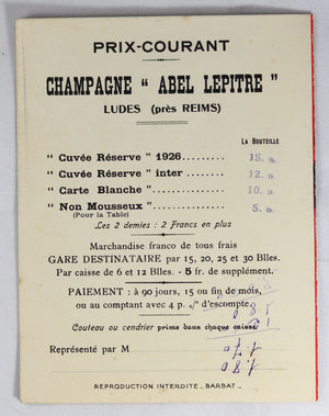 Publicité Art Deco pour champagne ‘Abel Lepitre’ (Ludes)