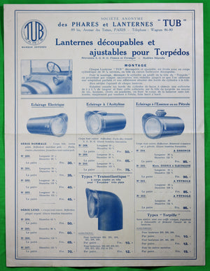 Publicite TUB Paris, Lanternes pour Torpedos, avec prix @1912
