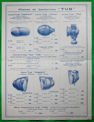 Publicite TUB Paris, Lanternes pour Torpedos, avec prix @1912