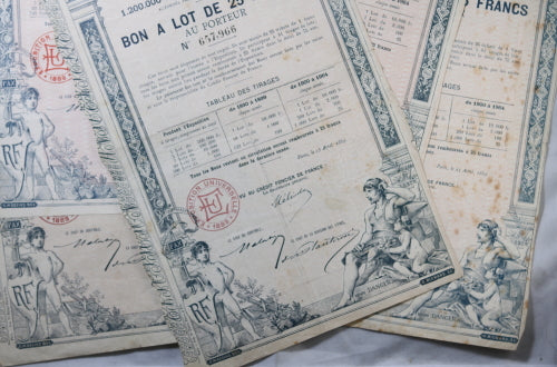 Qte. 5 de EXPOSITION UNIVERSE PARIS - bons à lots. 1889 bond issue