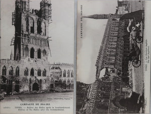 Quatre (4) cartes postales d'Ypres avec photos ruines (1914-15)