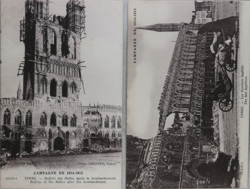 Quatre (4) cartes postales d'Ypres avec photos ruines (1914-15) Quatre (4) cartes postales d'Ypres avec photos ruines (1914-15)