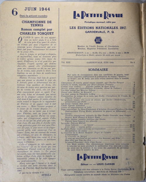 Québec magazine mensuel 'La Petite Revue' Juin 1944