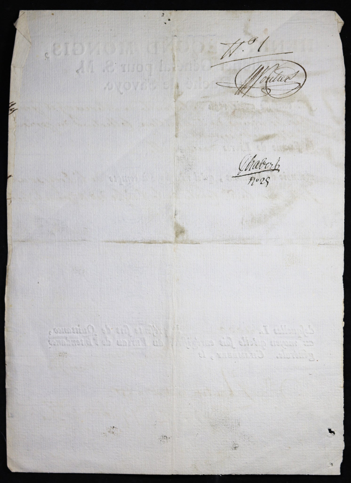 Quittance de Mongis, Trésorier Général de S.M. du Duché de Savoie 1790