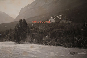 R.H. Trueman photo Bow River rapids and Banff Hotel AB c.1899