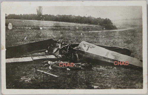 RPPC WW1 German photo postcard of crashed plane, pilot