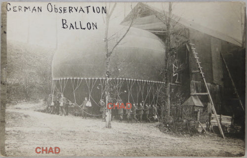 RPPC WW1 photo postcard of Germans deploying observation balloon