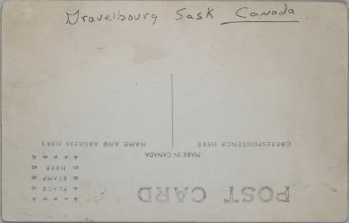 RPPC photo postcard Threshing Scene Gravelbourg Saskatchewan 1906-1918