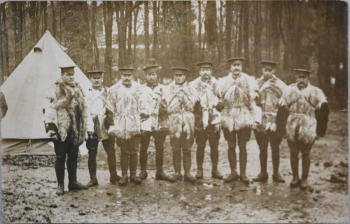 RPPC photo postcard WW1 British soldiers in fur coats