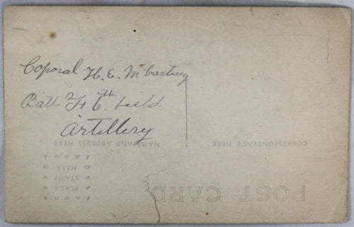 RPPC photo postcard of American artillery soldier WW1 period