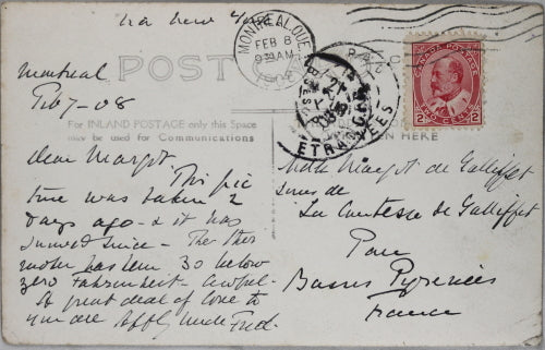 RPPC photo postcard of Montreal after snowstorm 1908