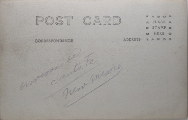 Photo postcard of cowboys and bucking bronco Santa Fe N.M. c. 1920s