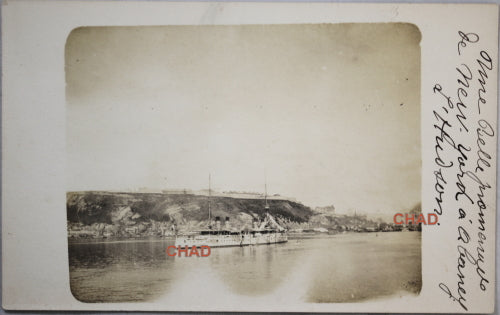 RPPC photo postcard steamship going up Hudson River, NYC to Albany
