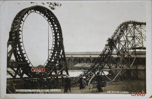 RPPC photo postcard wooden Canadian roller-coaster in UK 1907