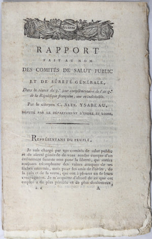 Rapport au comités Salut Public et Suréte Générale par Ysabeau sur Tellier -1795